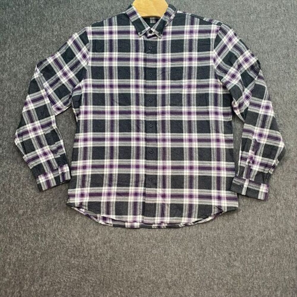 14th & Union Men's Plaid Button Down Flannel Shirt Purple Gray White Casual XL